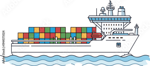 A large cargo ship sailing across the ocean with colorful containers