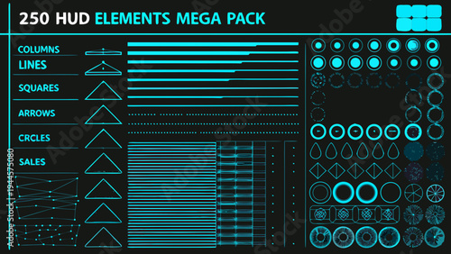 A collection of 250 hud elements including lines shapes and indicators