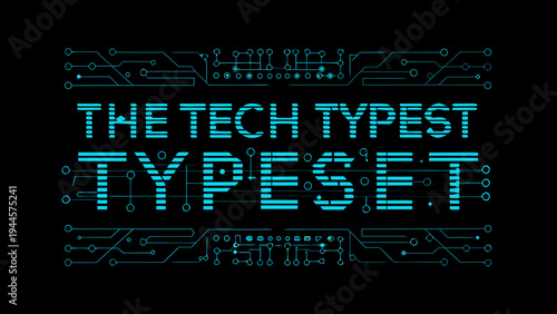 Digital typography design featuring circuit board lines and pixelated text