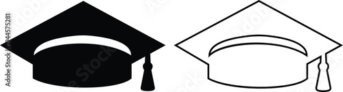 Graduation cap vector set collection group with mortarboard hat icons, academic education ceremony symbol isolated on transparent background, outline silhouette editable design