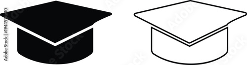 Graduation cap vector set collection group with mortarboard hat icons, academic education ceremony symbol isolated on transparent background, outline silhouette editable design