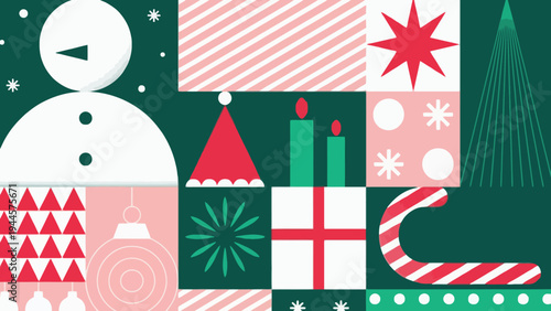 Festive Geometric Christmas Ornaments and Decorations Collage