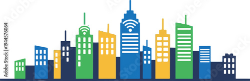 Set of colorful city skyline vector buildings