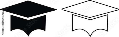 Graduation cap vector set collection group with mortarboard hat icons, academic education ceremony symbol isolated on transparent background, outline silhouette editable design