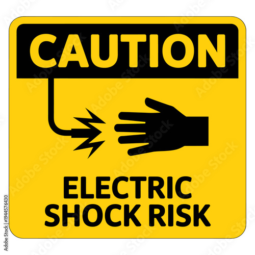 Caution electric shock risk warning sign with hand and lightning symbol