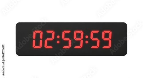 Digital clock displaying 02 59 59 isolated PNG, timekeeping device showing hours minutes and seconds on transparent background