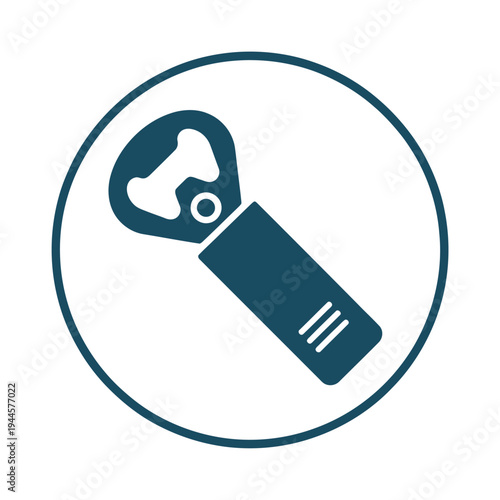 Vector of a bottle opener in a circular frame against a white background