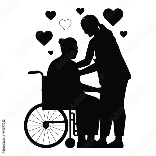 Nurse caring for elderly man in wheelchair, senior care and compassion, home care, assisted living
