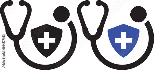 Medical Shield Vector: A vector illustration of medical shield and stethoscope symbol with a bold design that conveys protection and healthcare.