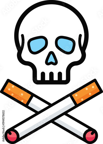 dangerous habit health warning concept icon of a skull and crossed cigarettes vector art