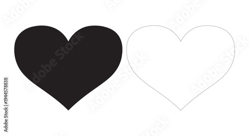 Black heart and dotted heart outline on white background, love symbols