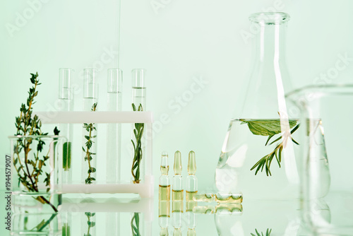 Schilderij op canvas Natural herbal extracts creating alternative medicine ingredients in laboratory