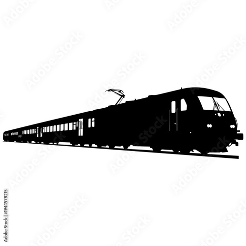 High-speed modern black train moving on tracks in motion blur monochrome illustration