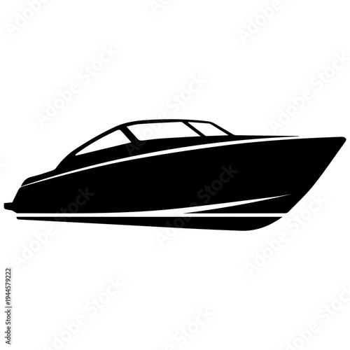 Modern speedboat racing on water sleek design black white illustration vector