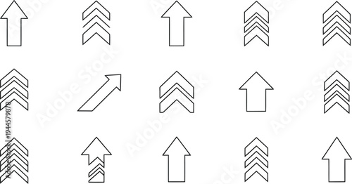 A collection of black and white arrows pointing upwards