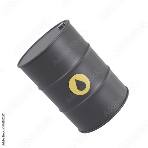 Photography Black oil drum barrel with a yellow oil drop logo