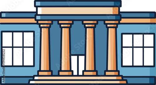 Vector illustration of blue building with columns