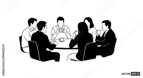 Professional Business Team Engaged in Collaborative Discussion and Brainstorming Session, Vector Graphic