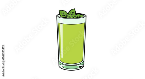 Refreshing green beverage with fresh mint leaves in a tall glass, a vibrant and healthy drink illustration perfect for summer and detox concepts