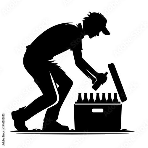 Man  loading drinks into cooler 
