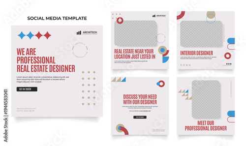 social media template banner house designer architecture service promotion. fully editable instagram and facebook square post frame puzzle organic sale poster