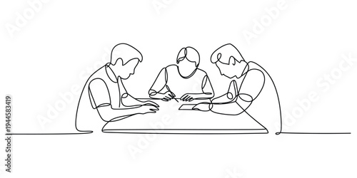 Continuous Line Drawing of Business Team Meeting and Collaboration