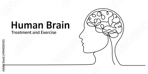 Minimalist One Line Art Human Brain and Head Profile Illustration