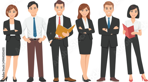 Webprofessional business team standing together, corporate office workers group illustration, men and women employees teamwork leadership workplace concept flat design