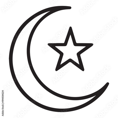 Crescent moon with star vector illustration, flat design symbol