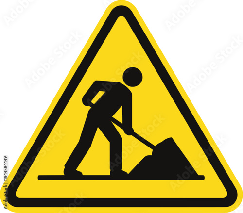 Road Work Warning Traffic Sign Construction Hazard Symbol Vector