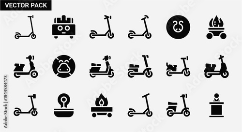 Collection of vector icons featuring scooters, a podium, and abstract symbols