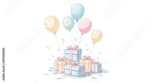 Colorful balloons and gift boxes for festive celebrations