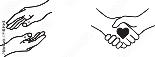 Illustrations of hands symbolizing friendship and giving love through gestures, Art & Illustration