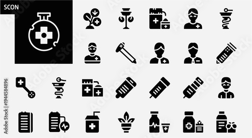 Collection of medical and healthcare icons representing various aspects of the industry