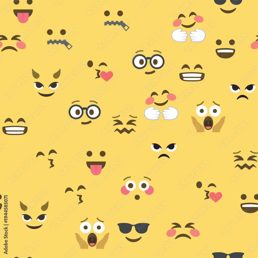 Fototapeta premium Seamless pattern of emoticons and emoji, emoji vector illustration, emoji background for social network.