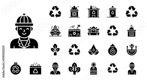 Collection of eco-friendly and recycling icons for environmental awareness and sustainability