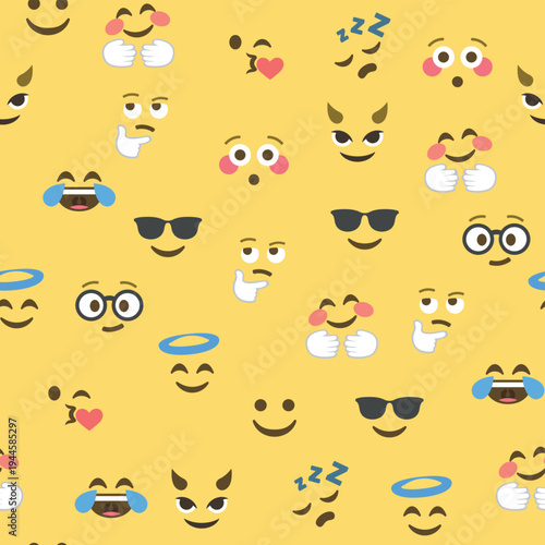 Seamless pattern of emoticons and emoji, emoji vector illustration, emoji background for social network.