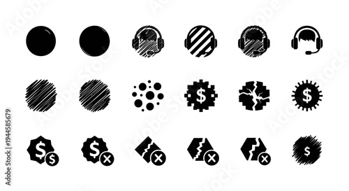 Collection of black icons representing financial and service concepts with different styles