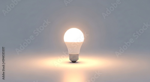 A glowing light bulb on a plain background