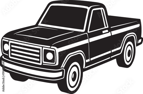 Black pickup truck vector silhouette for transport graphic