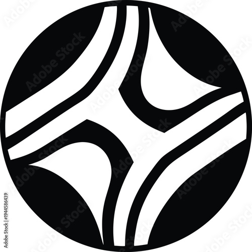 Abstract Circular Logo with Interlocking Curved Path Elements for Infrastructure Branding