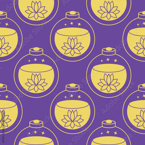 Silhouettes Magic symbols seamless pattern, with magical elements such as snake, eye, tarot cards, hand, skull, potion, moon, butterfly, mushrooms, stars. Witchcraft theme symbols and elements.