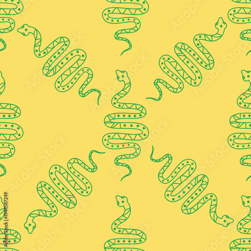 Silhouettes Magic symbols seamless pattern, with magical elements such as snake, eye, tarot cards, hand, skull, potion, moon, butterfly, mushrooms, stars. Witchcraft theme symbols and elements.