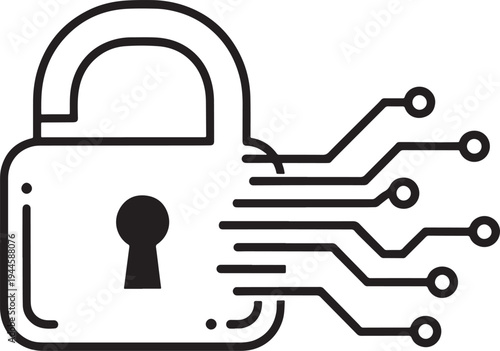 Minimalist black white cybersecurity padlock internet data protection concept illustration