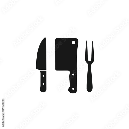 A kitchen appliance logo with a knife, cutting board, and fork