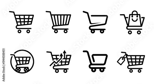 A collection of various shopping cart icons on a white background