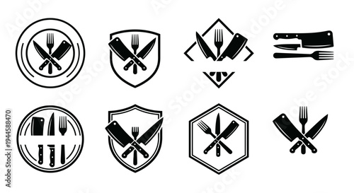 A collection of kitchen icons and utensils for cooking and dining