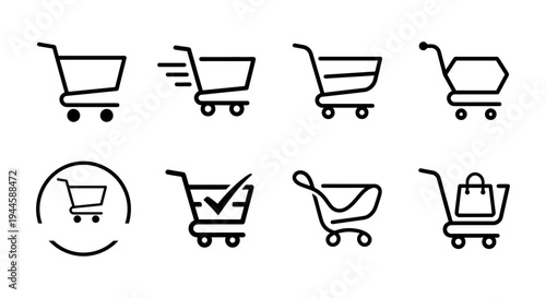 A collection of various shopping cart icons on a white background