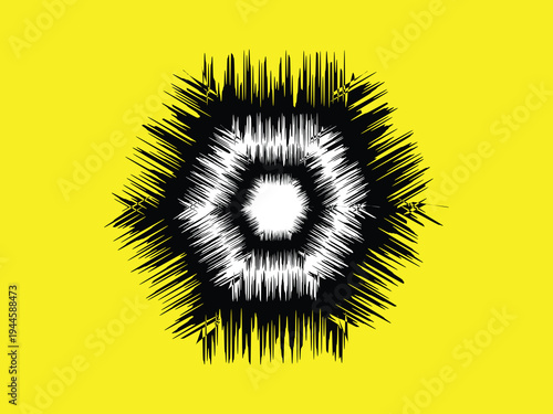 Abstract Spiky Hexagon Burst on Yellow Background