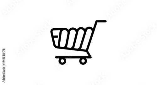 A simple black shopping cart icon on a white background
